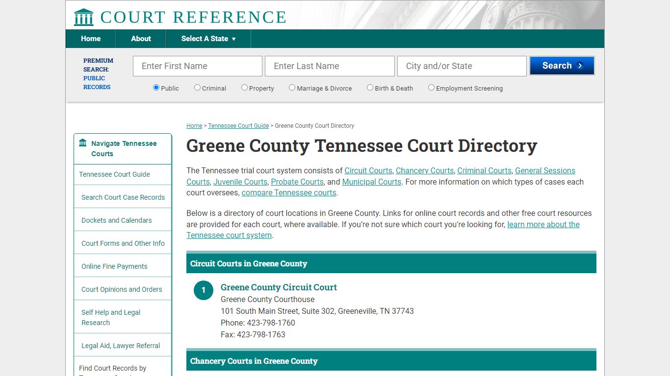 Greene County Tennessee Court Directory - Courtreference.com